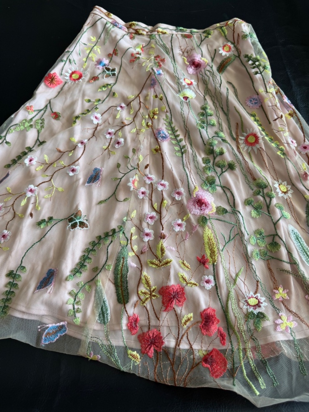 Anthropologie Eva Franco Blush Pink Tulle Garden Floral Embroidered Skirt Size 8